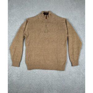 Mens Sweater Large Oscar De La Renta Quarter Zip Cotton Blend Brown Pullover